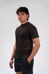 Acid Wash Casual Men T-shirt Brown