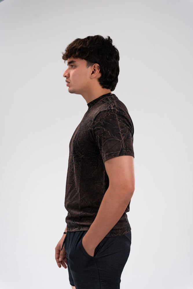 Acid Wash Casual Men T-shirt Brown