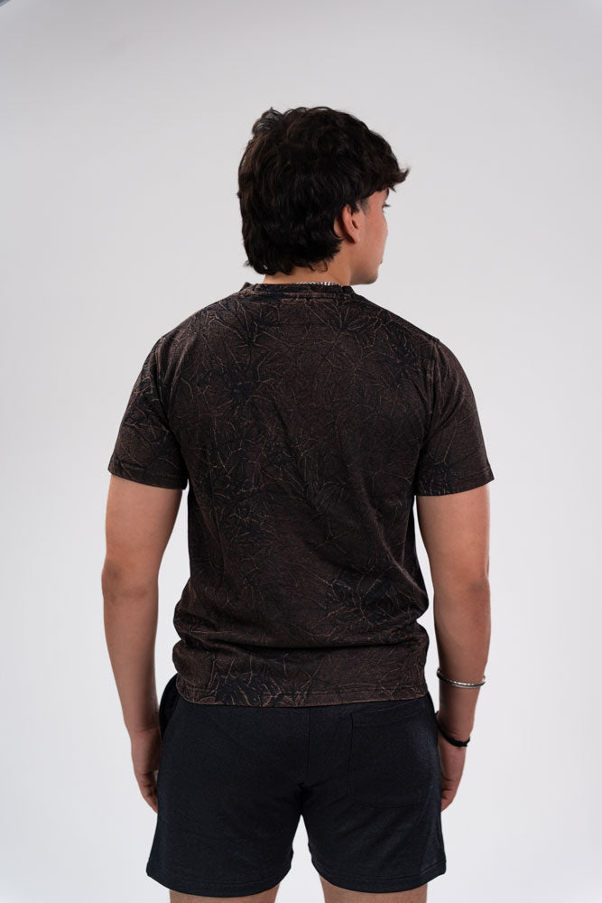 Acid Wash Casual Men T-shirt Brown
