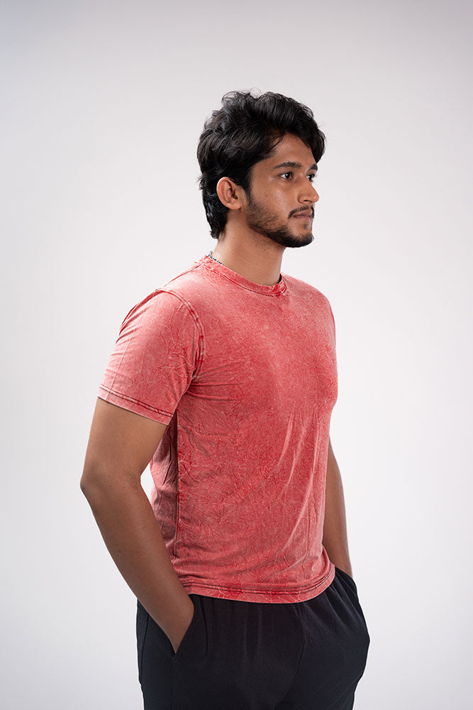 AcidWash Casual Men T-shirt Red