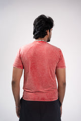 AcidWash Casual Men T-shirt Red