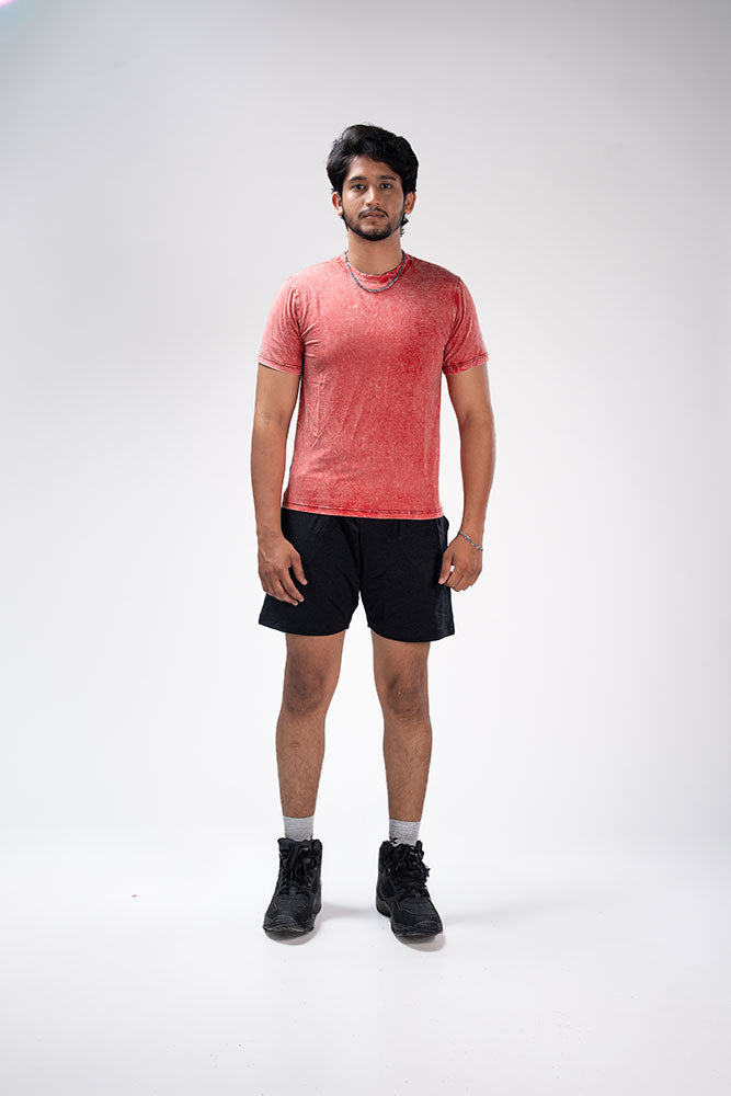 AcidWash Casual Men T-shirt Red