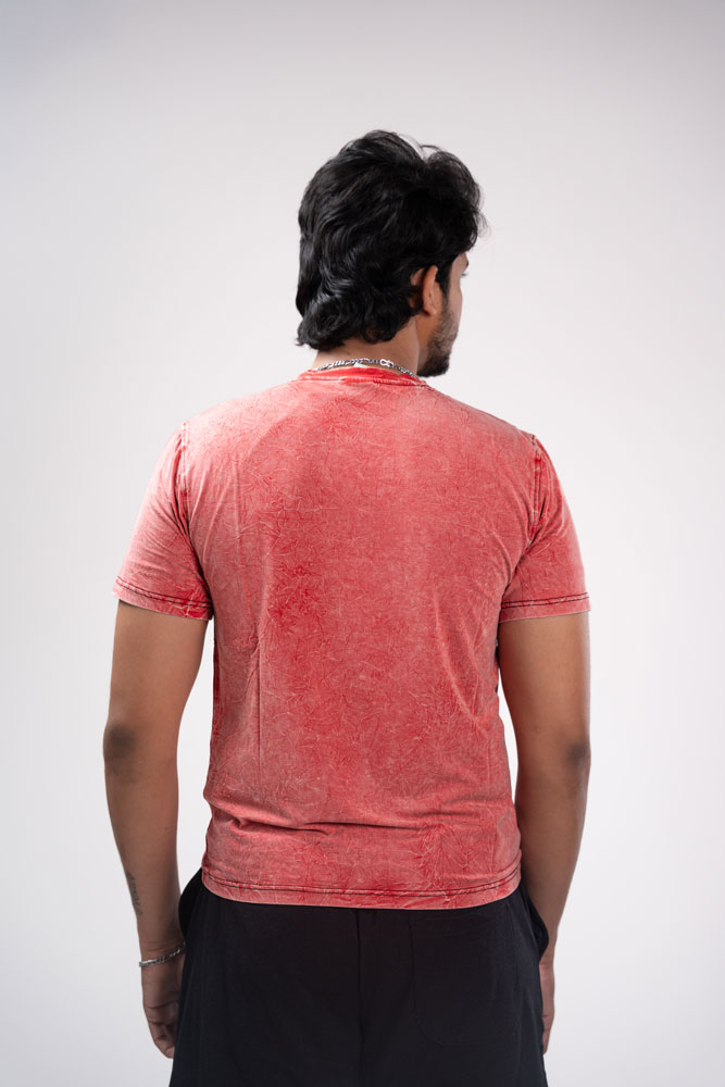 AcidWash Casual Men T-shirt Red